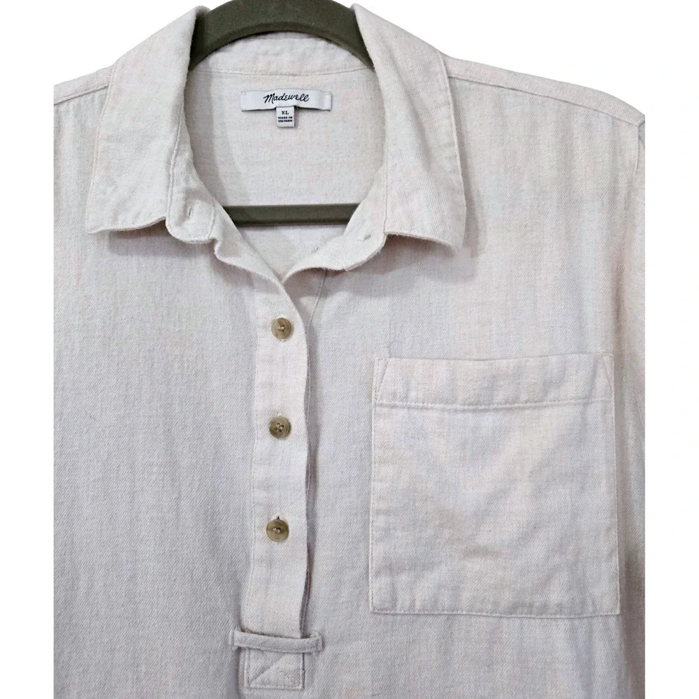 Gorpcore Madewell Do Well Popover Shirt Women's XL Oatmeal Cotton Long‎ Sleeve